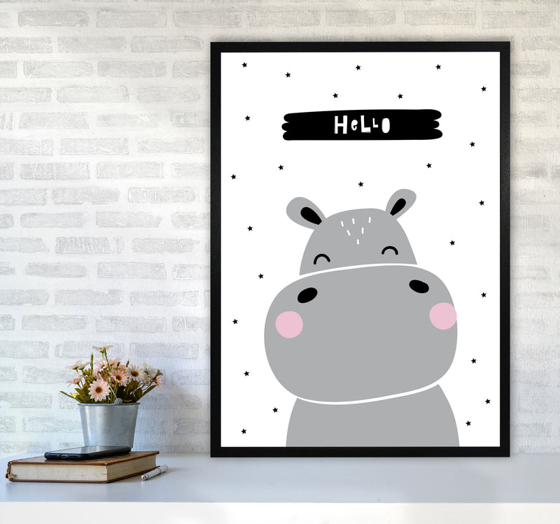 Hello Hippo Modern Print Animal Art Print A1 White Frame