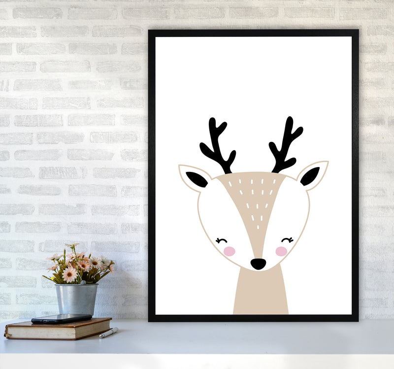 Scandi Beige Deer Framed Nursey Wall Art Print A1 White Frame