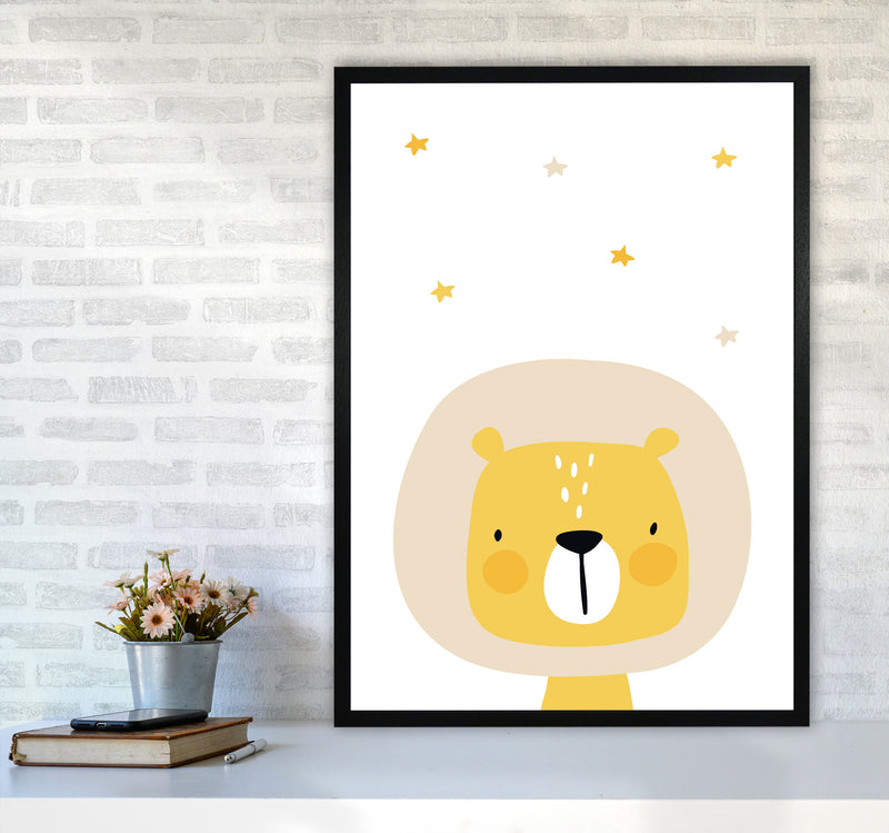 Scandi Lion And Stars Framed Nursey Wall Art Print A1 White Frame