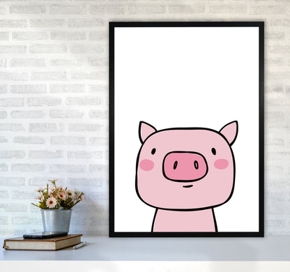 Scandi Pink Pig Framed Nursey Wall Art Print A1 White Frame