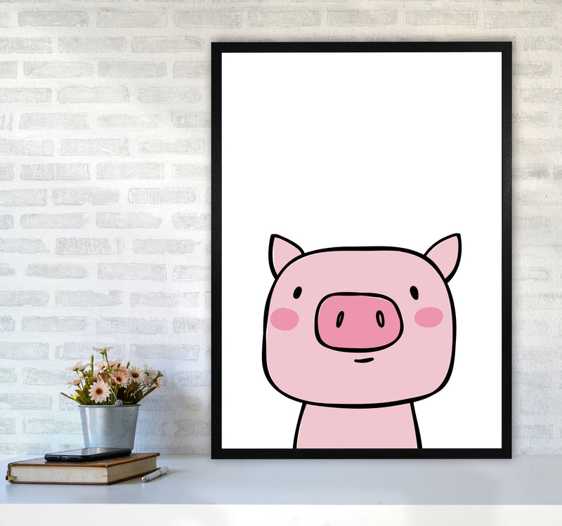 Scandi Pink Pig Framed Nursey Wall Art Print A1 White Frame