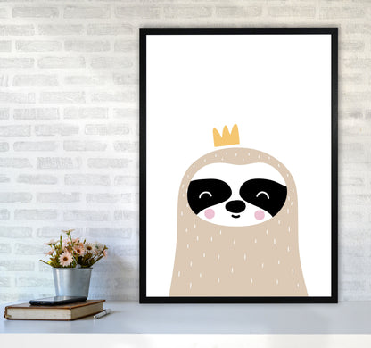 Scandi Sloth With Crown Framed Nursey Wall Art Print A1 White Frame
