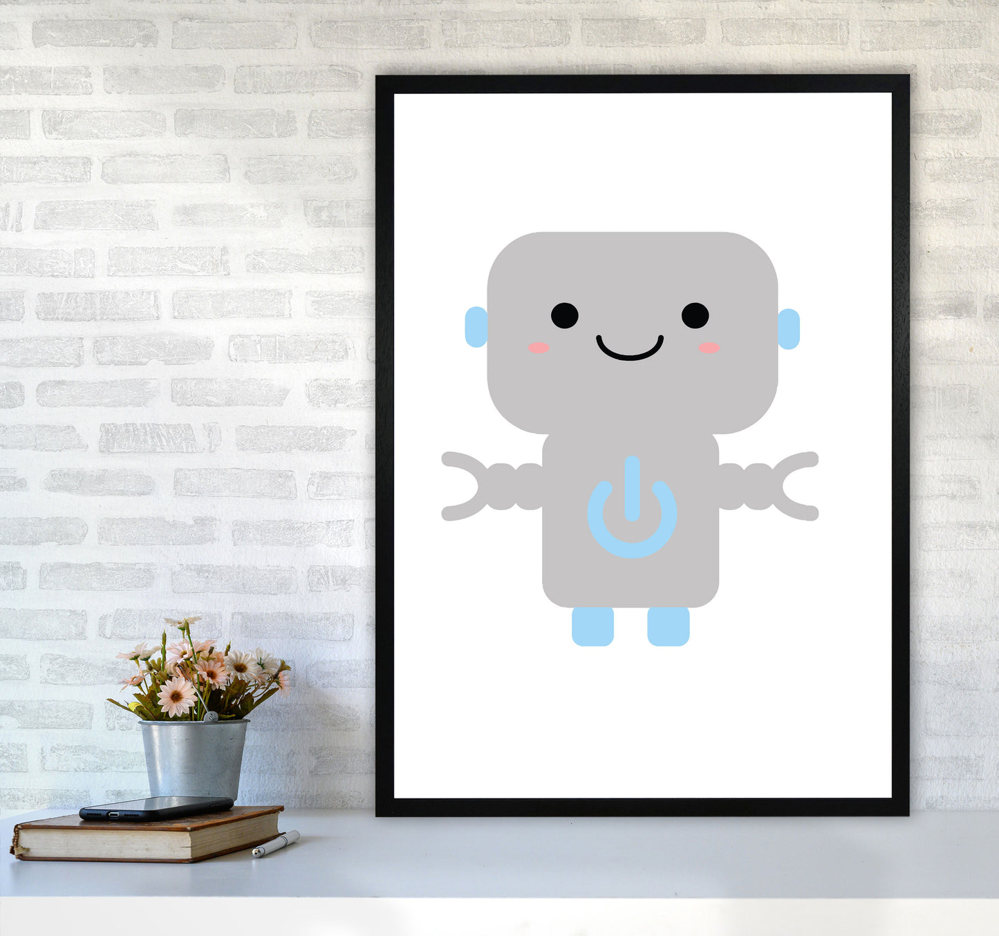 Robot Framed Nursey Wall Art Print A1 White Frame