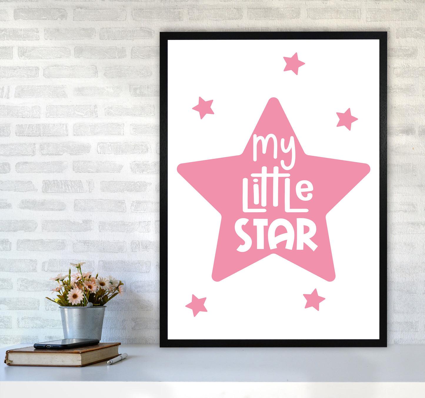 My Little Star Pink Framed Nursey Wall Art Print A1 White Frame