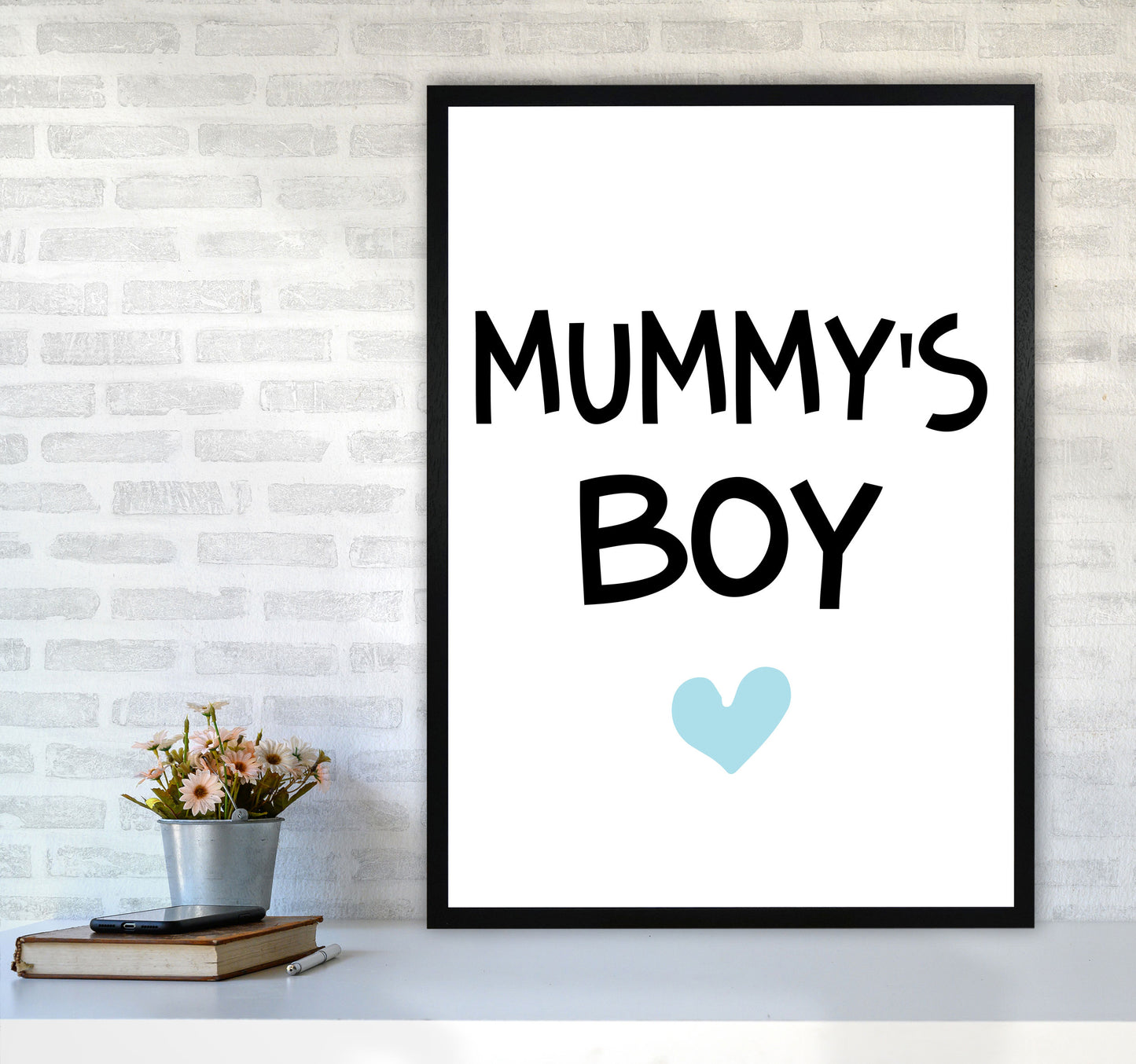 Mummy&#39;s Boy Blue Framed Nursey Wall Art Print A1 White Frame