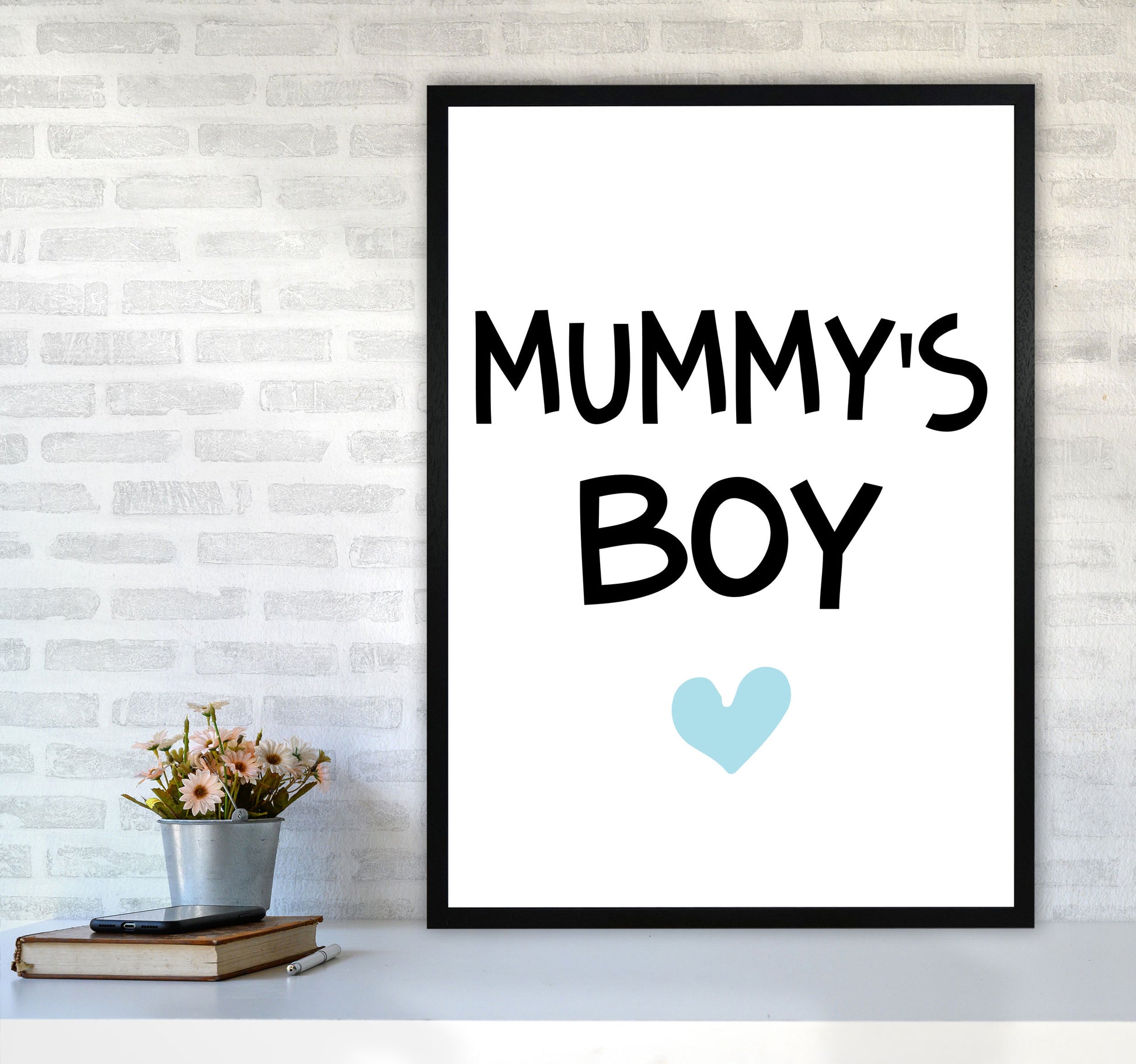 Mummy&#39;s Boy Blue Framed Nursey Wall Art Print A1 White Frame