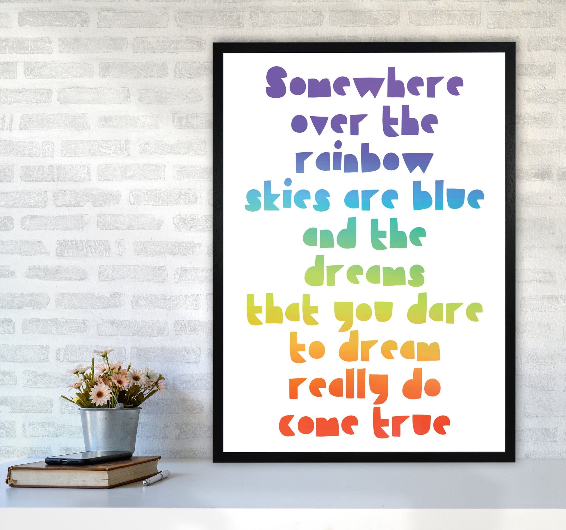 Somewhere Over The Rainbow Multi Modern Print A1 White Frame