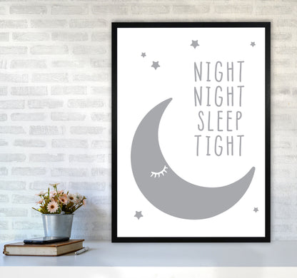 Night Night Moon Grey Framed Nursey Wall Art Print A1 White Frame