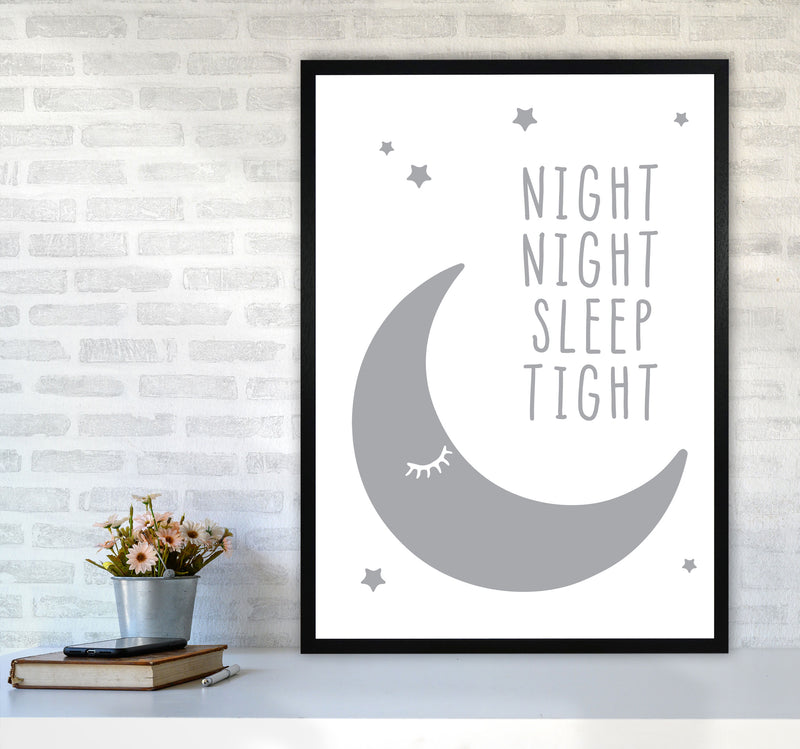 Night Night Moon Grey Framed Nursey Wall Art Print A1 White Frame