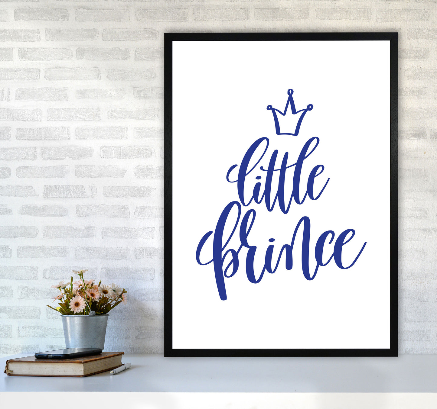 Little Prince Navy Framed Nursey Wall Art Print A1 White Frame
