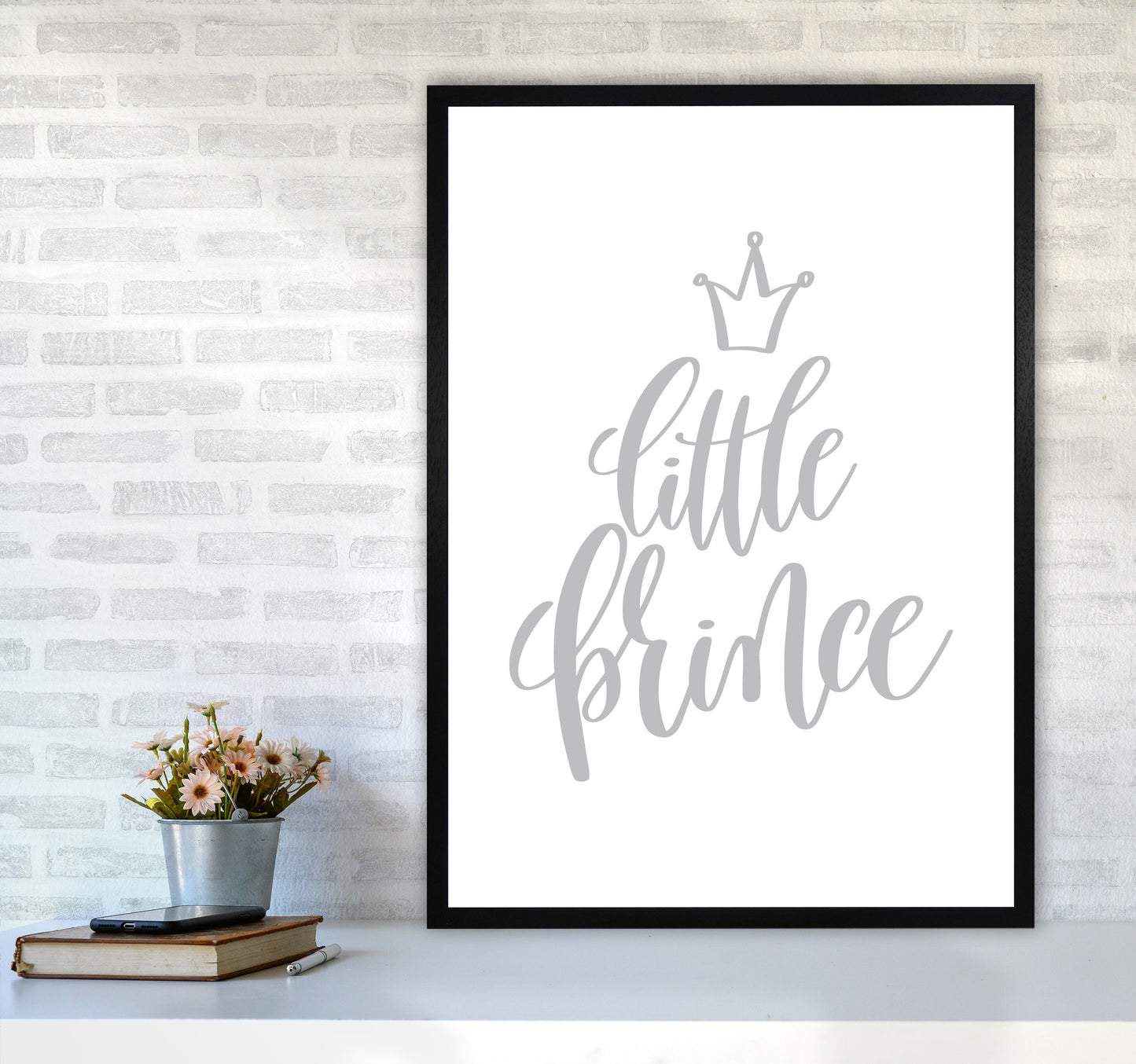 Little Prince Grey Framed Nursey Wall Art Print A1 White Frame