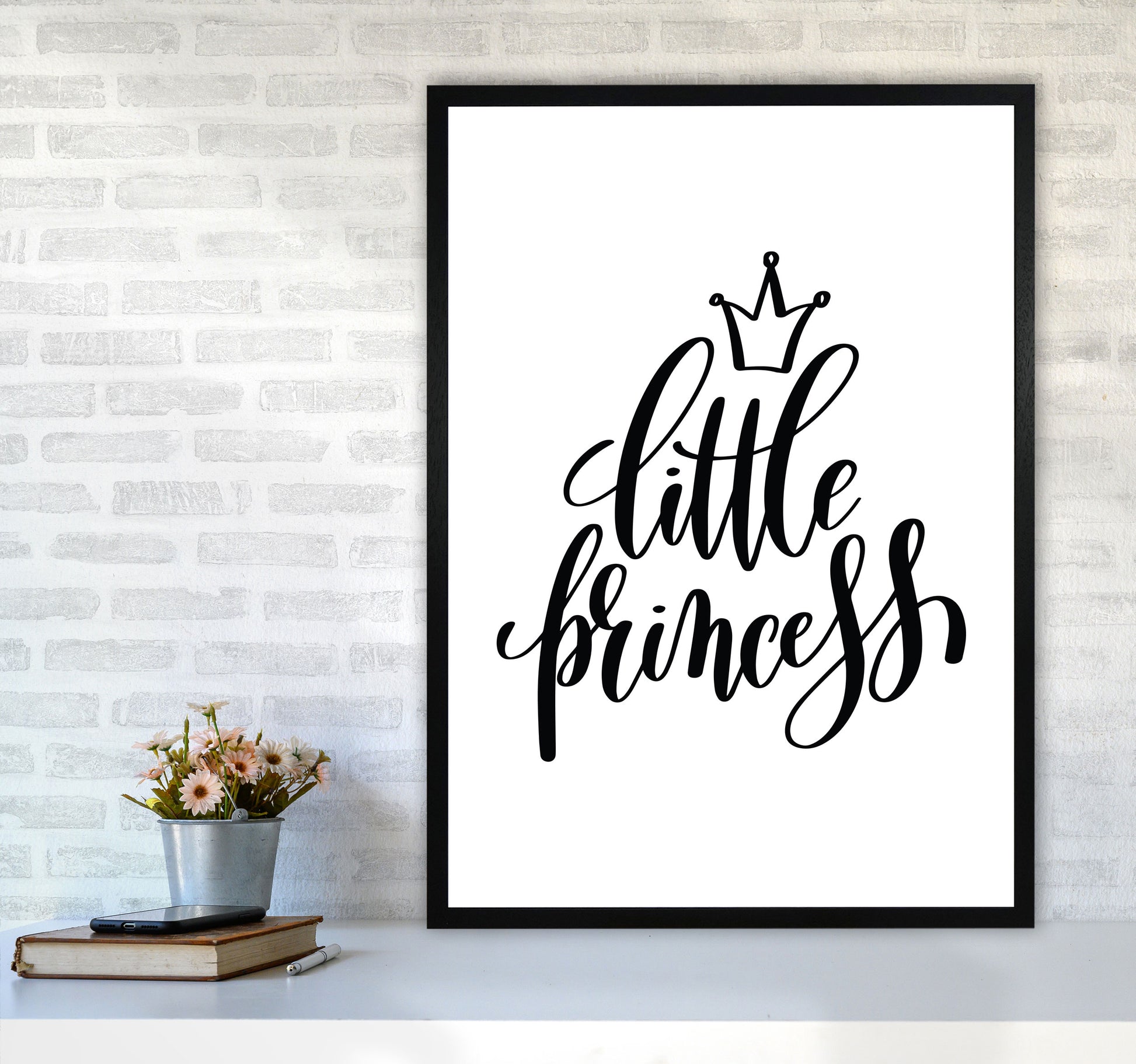 Little Princess Black Framed Nursey Wall Art Print A1 White Frame