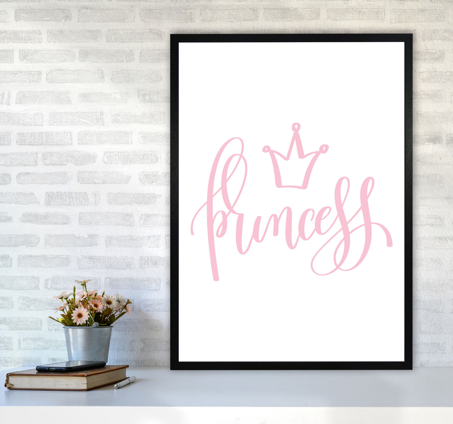 Princess Pink Framed Nursey Wall Art Print A1 White Frame