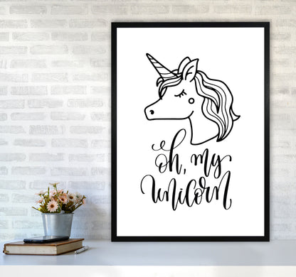 Oh My Unicorn Black Framed Nursey Wall Art Print A1 White Frame