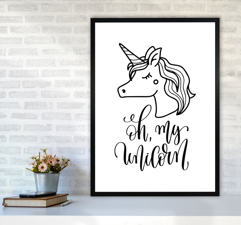 Oh My Unicorn Black Framed Nursey Wall Art Print A1 White Frame