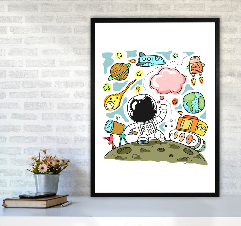 Space Illustration Framed Nursey Wall Art Print A1 White Frame