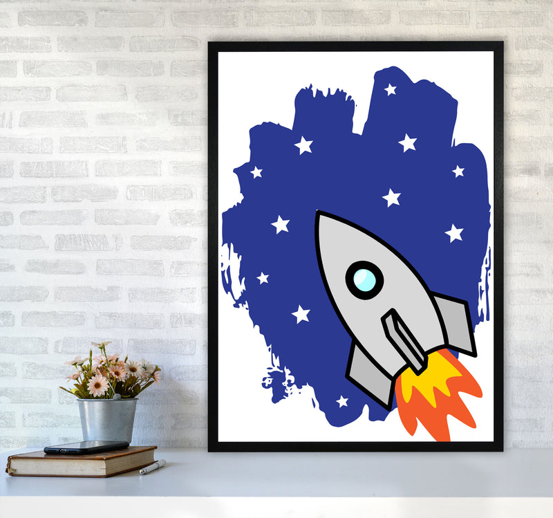 Space Rocket Framed Nursey Wall Art Print A1 White Frame