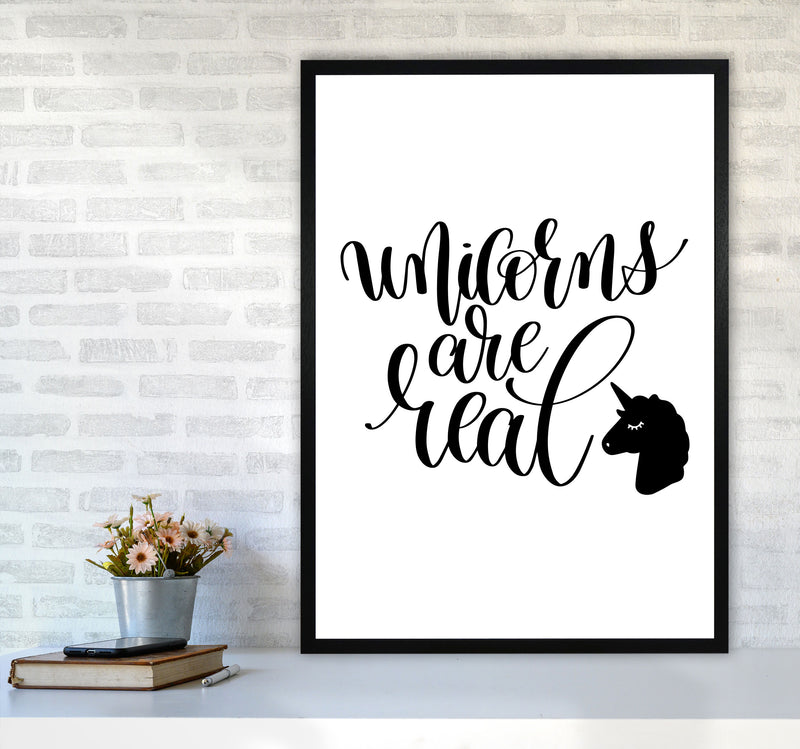 Unicorns Are Real Black Framed Nursey Wall Art Print A1 White Frame