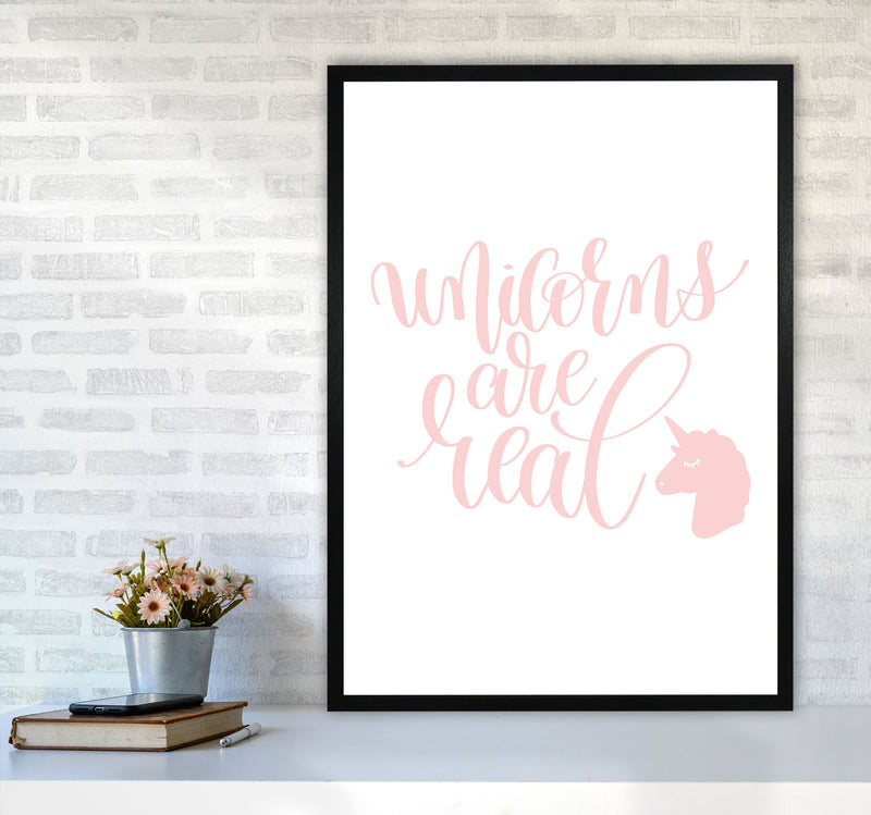 Unicorns Are Real Pink Modern Art Print, Framed Childrens Nursey Poster A1 White Frame