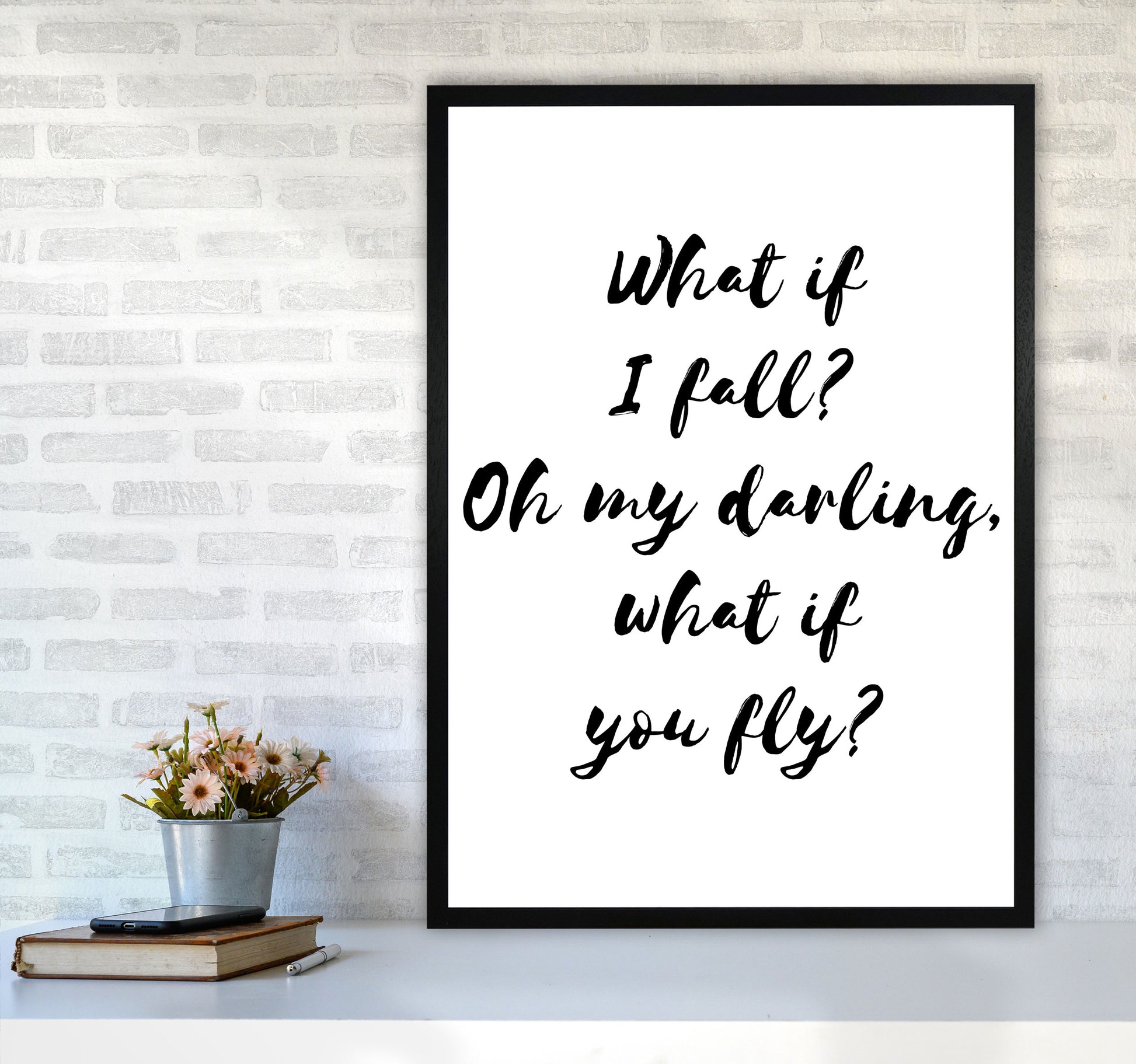 What If I Fall? Black Modern Print A1 White Frame