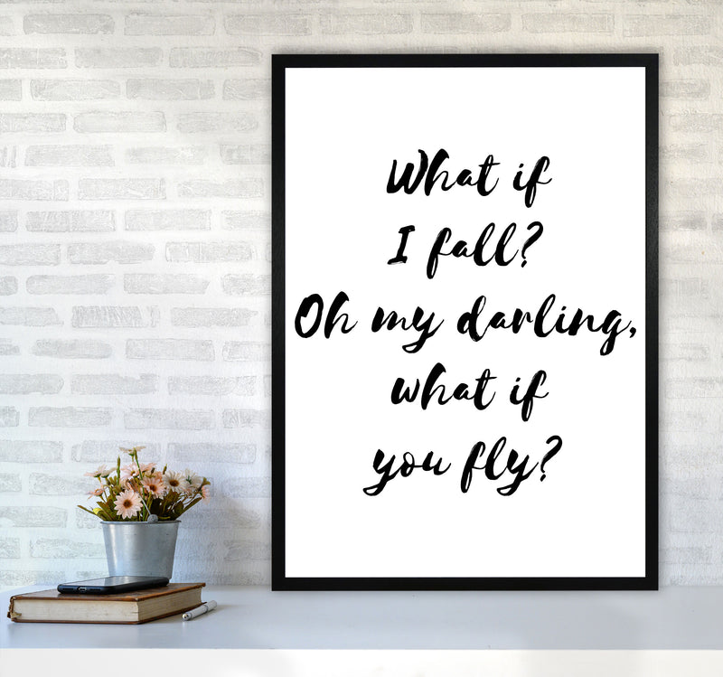 What If I Fall? Black Modern Print A1 White Frame