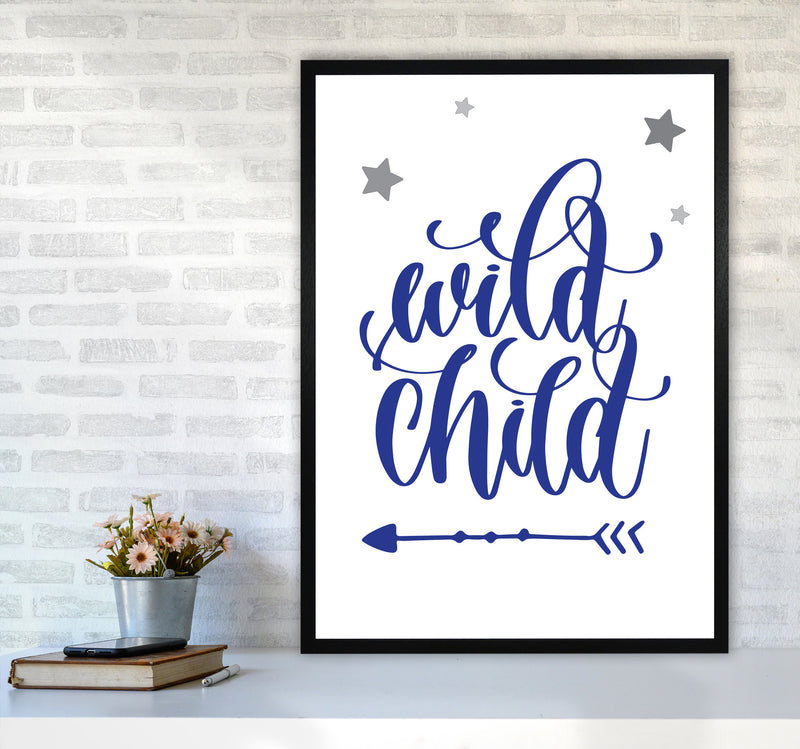 Wild Child Navy Framed Nursey Wall Art Print A1 White Frame