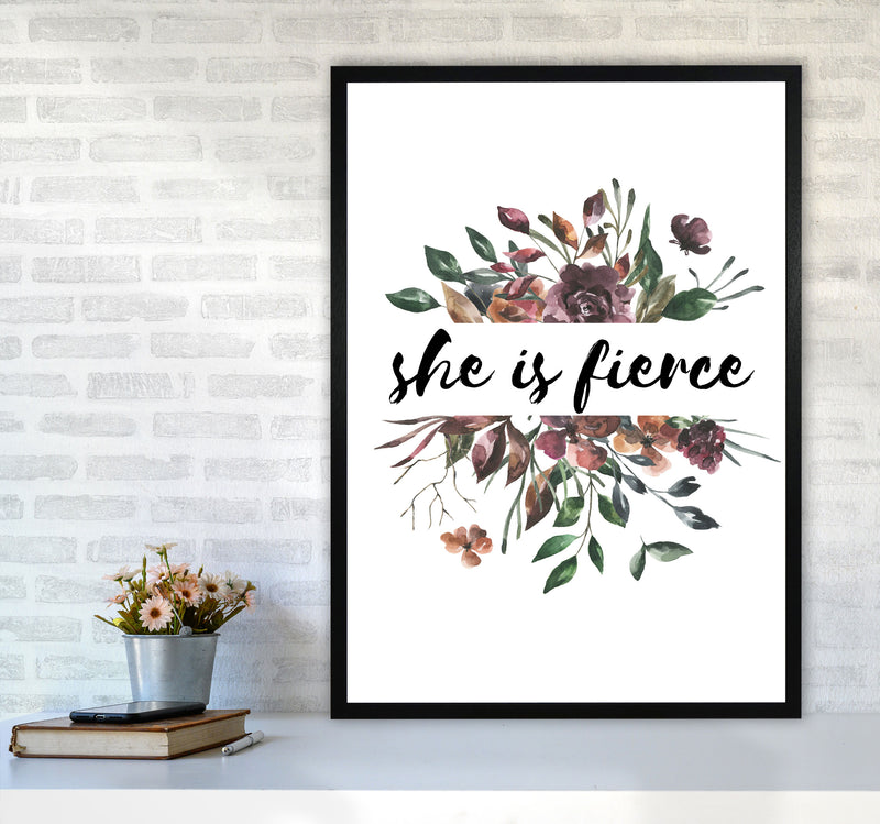 She Is Fierce Mixed Floral Modern Print A1 White Frame