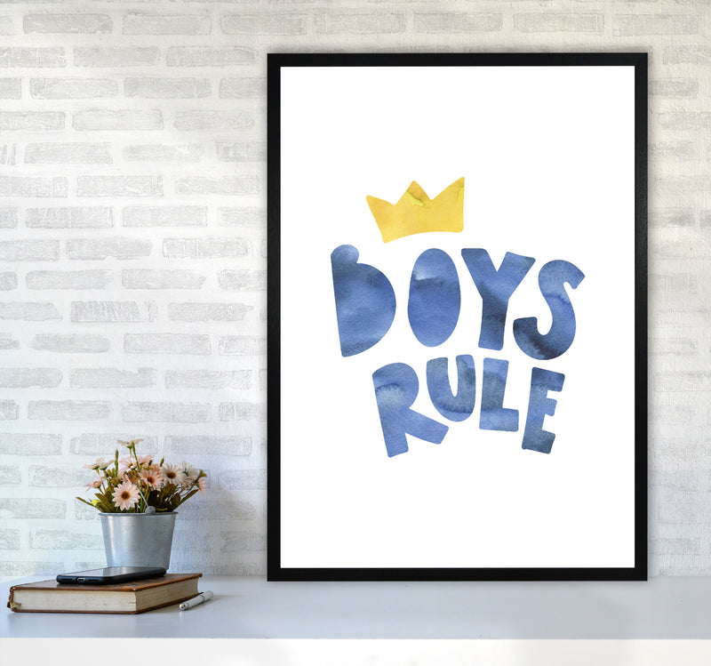 Boys Rule Watercolour Framed Nursey Wall Art Print A1 White Frame