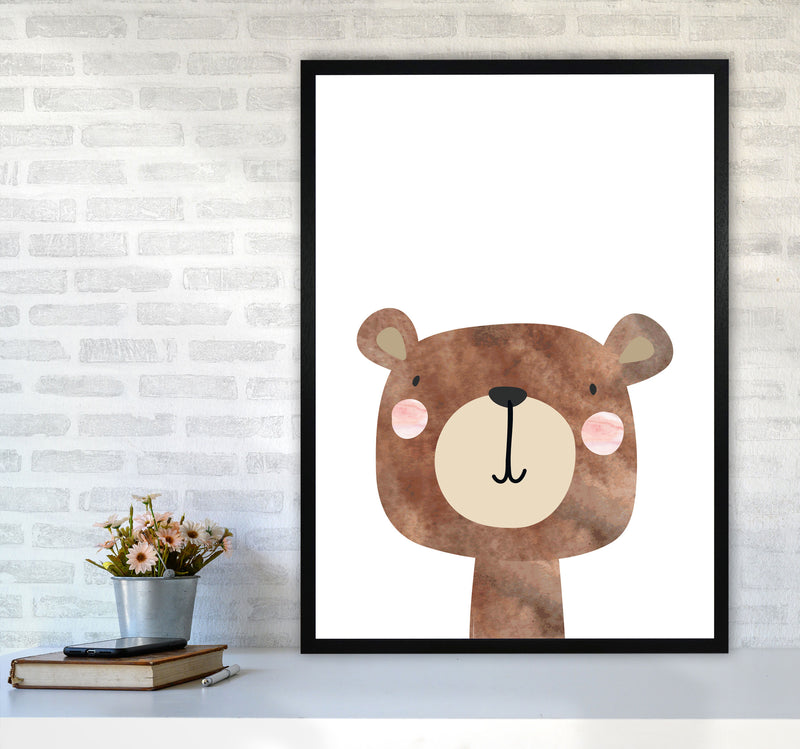Scandi Brown Bear Watercolour Framed Nursey Wall Art Print A1 White Frame