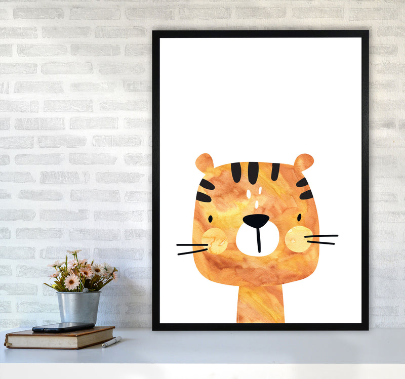 Scandi Tiger Watercolour Framed Nursey Wall Art Print A1 White Frame