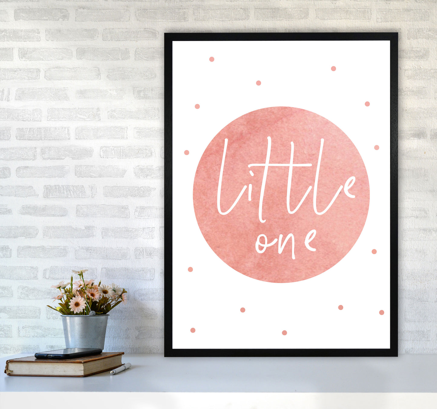 Little One Peach Watercolour Modern Print A1 White Frame
