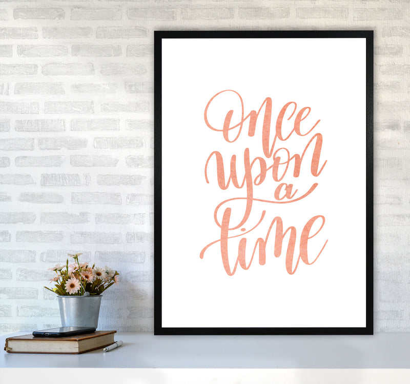 Once Upon A Time Peach Watercolour Framed Typography Wall Art Print A1 White Frame