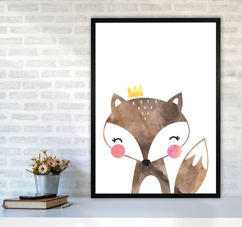 Scandi Brown Fox Watercolour Framed Nursey Wall Art Print A1 White Frame