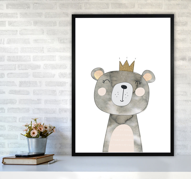 Scandi Grey Bear Watercolour Framed Nursey Wall Art Print A1 White Frame