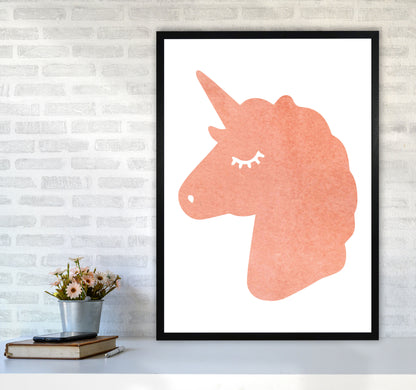 Unicorn Peach Silhouette Watercolour Modern Print A1 White Frame