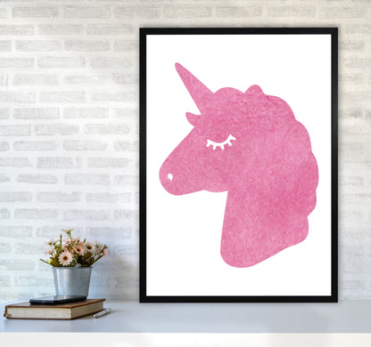 Unicorn Pink Silhouette Watercolour Modern Print A1 White Frame