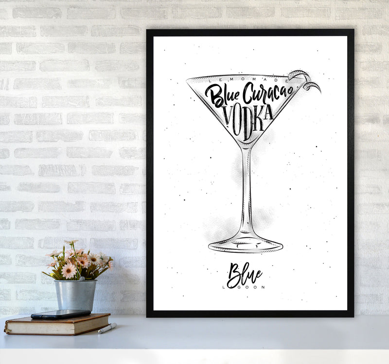 Blue Lagoon Cocktail Modern Print, Framed Kitchen Wall Art A1 White Frame