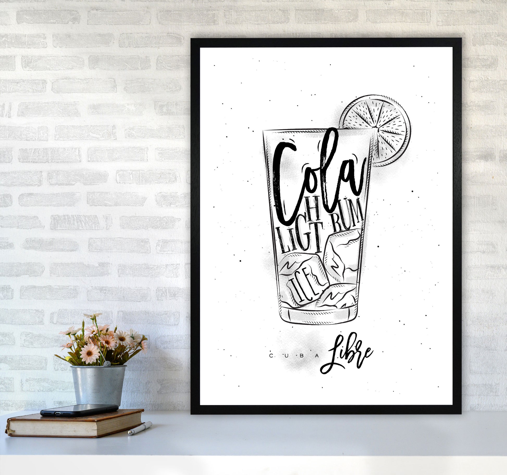 Cuba Libre Cocktail Modern Print, Framed Kitchen Wall Art A1 White Frame