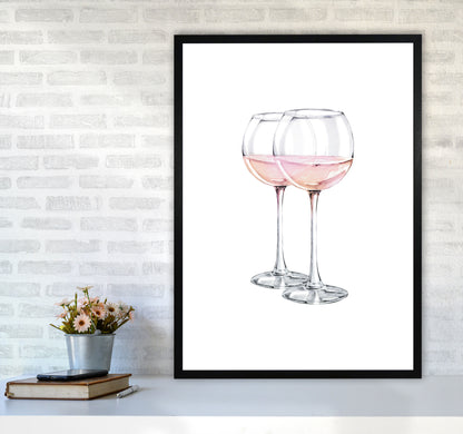 Pink Wine Glasses Modern Print A1 White Frame