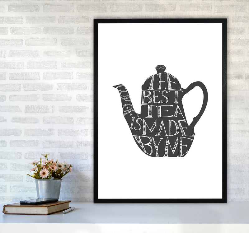 Tea Pot Portrait Modern Print, Framed Kitchen Wall Art A1 White Frame