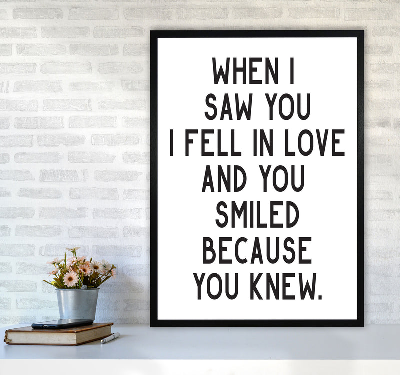When I Saw You I Fell In Love Modern Print A1 White Frame