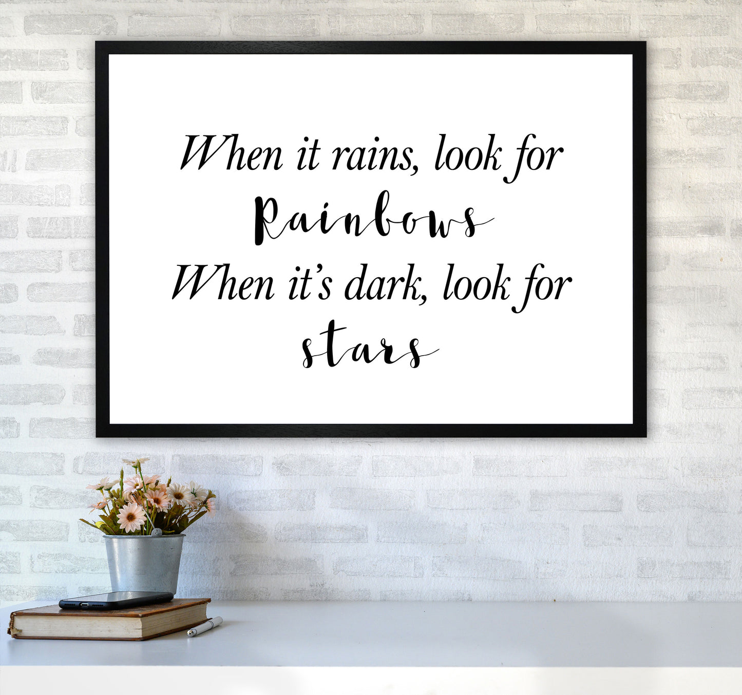 When It Rains Look For Rainbows Modern Print A1 White Frame