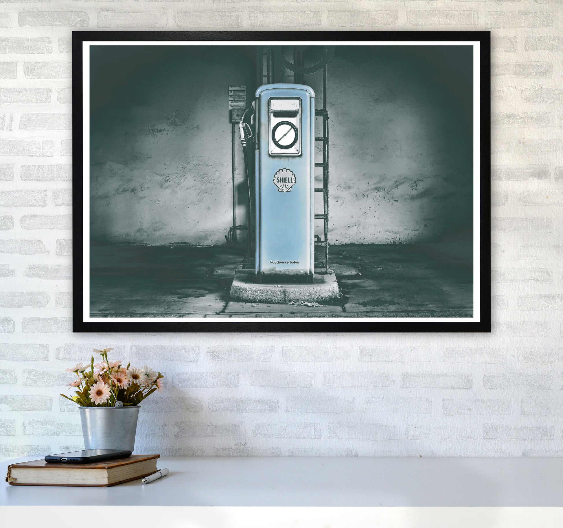 Little Blue Gas Pump Modern Print A1 White Frame