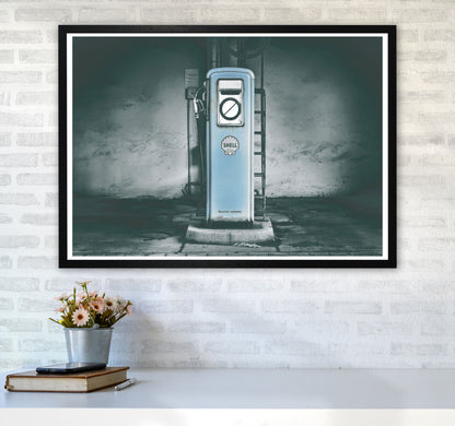 Little Blue Gas Pump Modern Print A1 White Frame