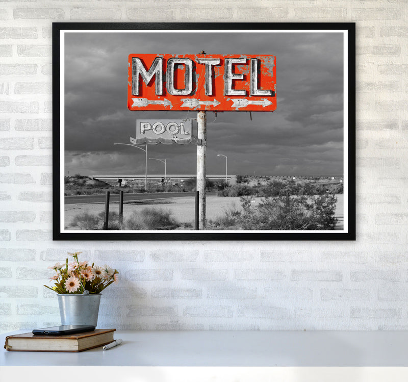Red Motel Sign Modern Print A1 White Frame