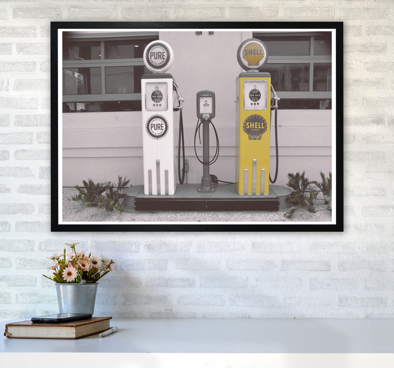 Vintage Shell Yellow Gas Pump Modern Print A1 White Frame