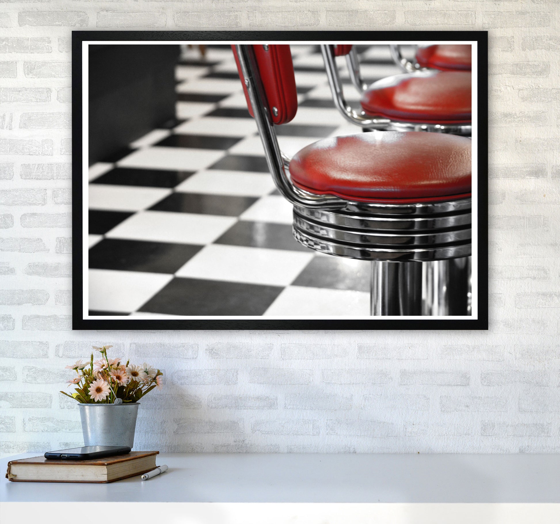 Vintage American Diner Modern Print A1 White Frame
