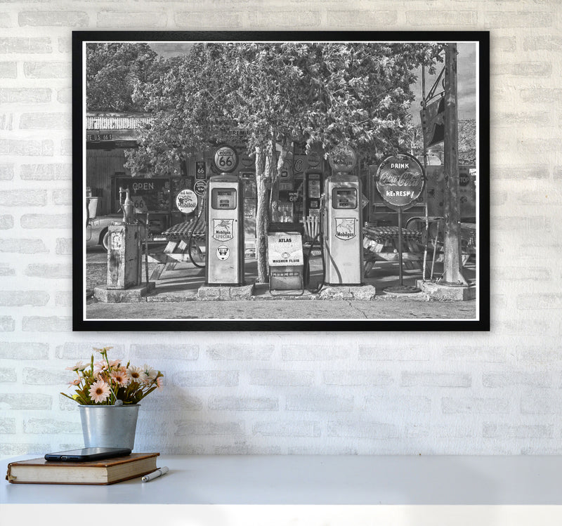 Retro Black And White Gas Pumps Modern Print A1 White Frame