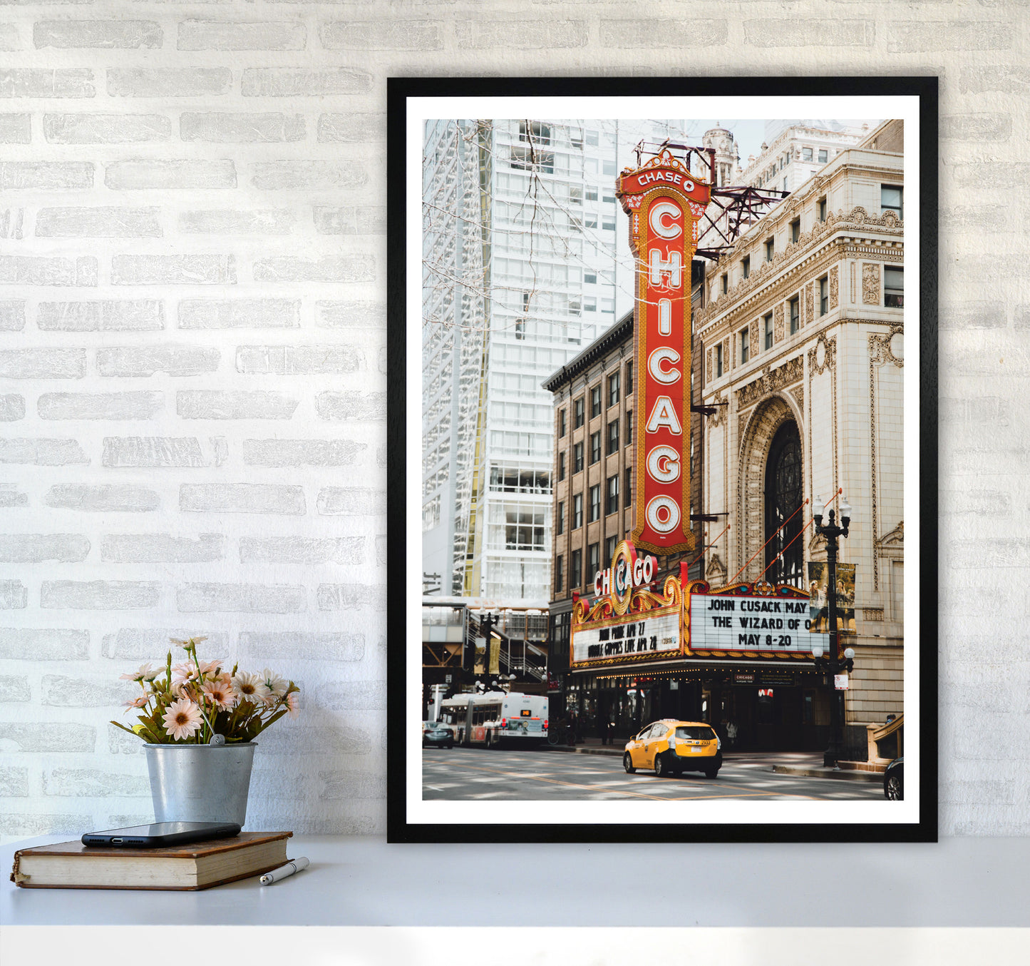 Retro Chicago Theatre Modern Print A1 White Frame