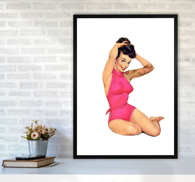 Retro Pin Up Girl Modern Print A1 White Frame